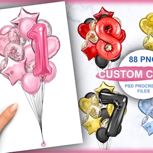 Luftballons mit Zahlen Hintergrund Clipart, Digital Instant Clipart PNG Download