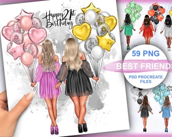 Birthday clipart, Curvy girl clipart, Best friend clipart, Personalized Illustration, Afro girl clipart, Instant download PNG