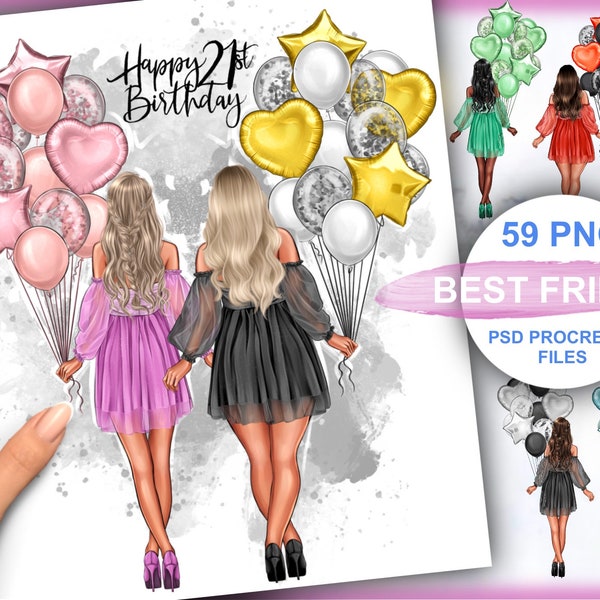 Birthday clipart, Curvy girl clipart, Best friend clipart, Personalized Illustration, Afro girl clipart, Instant download PNG