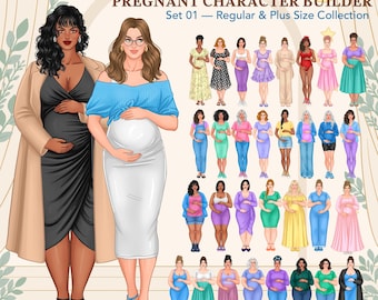 Pregnant Character Builder | Maternity Creator for Authors | Regular Plus-Size Women | Procreate, PSD PNG