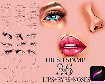 Procreate lips brushes, Nose lips eyes procreate stamps, procreate brush lips and glare