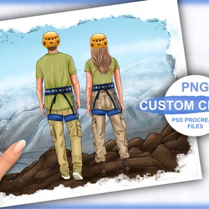 Climbers clipart, climbers conquerors of the peaks clipart for men and women expedition to the mountains Best friends Instant download PNG image 1