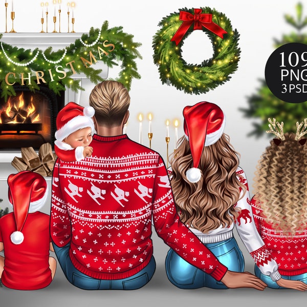 Christmas Family Clipart, Family clipart, Happy New Year and merry Christmas! Personalized Illustration, Best friend gifts