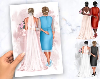 Wedding clipart, bride and mom personalized clipart, instant digital download PNG & PSD