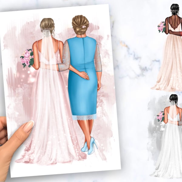 Clipart de mariage, mariée et maman clipart personnalisé, téléchargement numérique instantané PNG & PSD