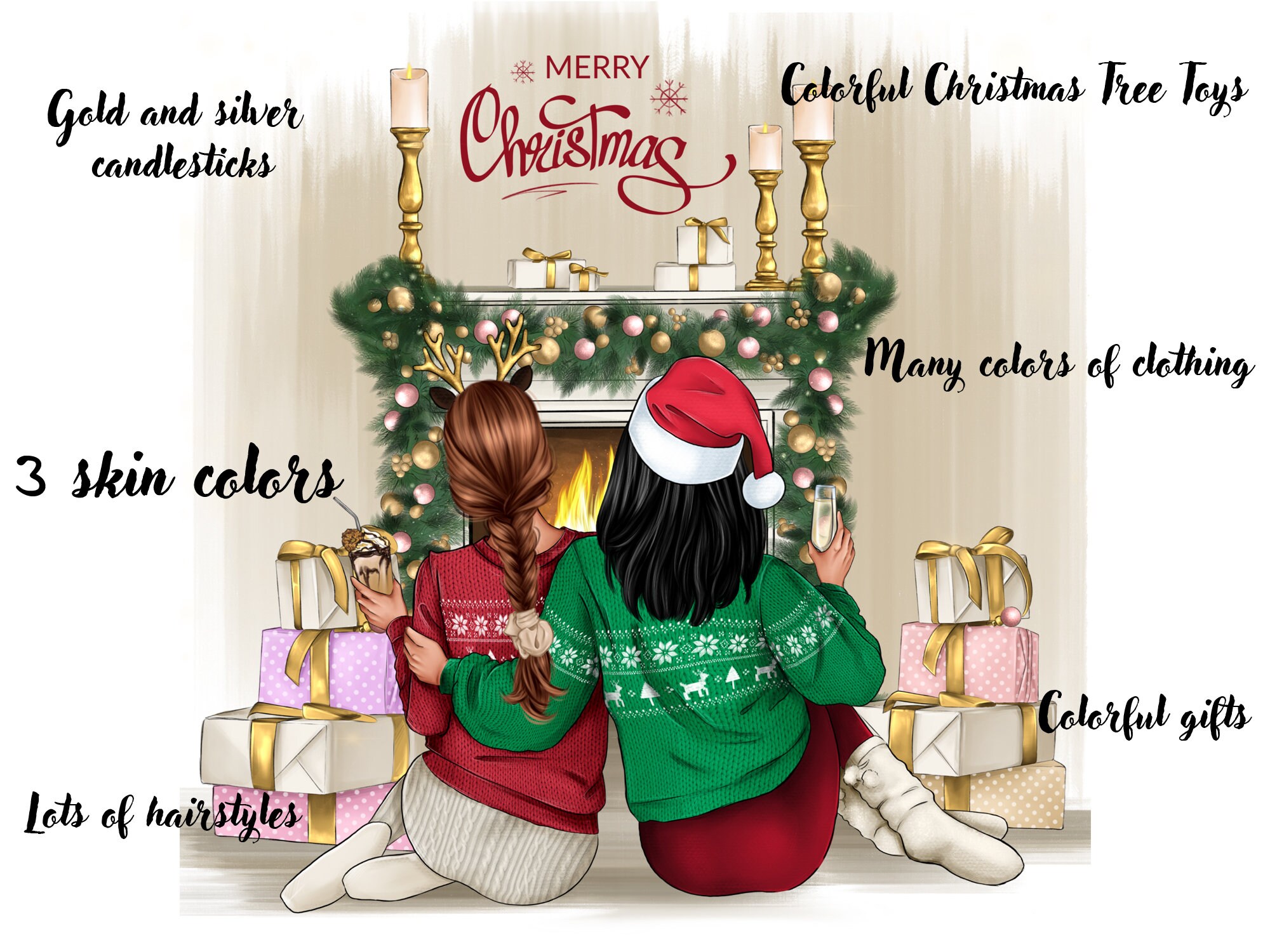 Christmas Best Friend Clipart Happy New Year and Merry Etsy
