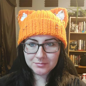 Crochet Punk Fox Hat | Different Colors Available! | Handmade Fox Ear Beanie with Rings, Chains, and Safety Pins