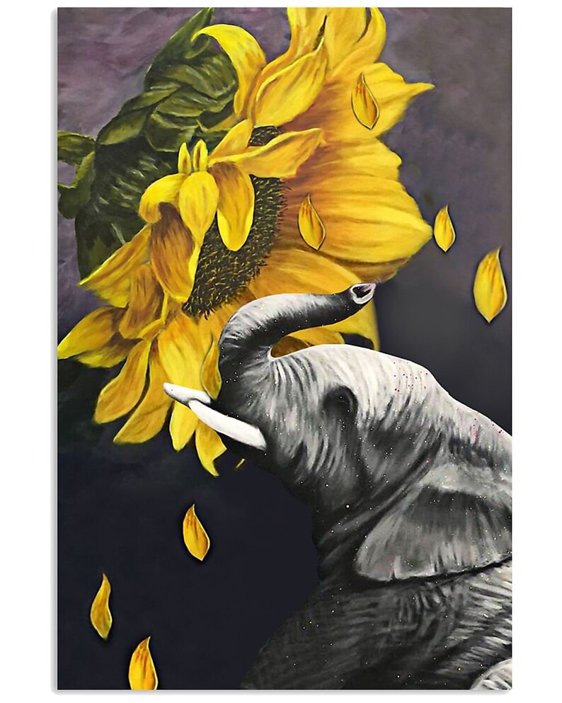 Sunflower Elephant Wildlife Print Canvas Wall Art Poster Etsy