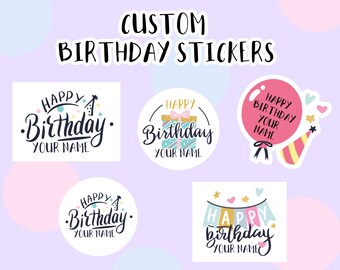 58 x 7.5 Kraft Paper Sticker with Happy Birthday Personalized Design Set of 10 Stickers Customized Foiled Party Favor Labels