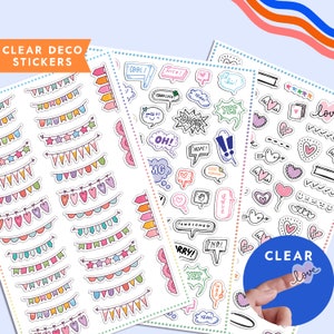 CLEAR Planner Stickers, Transparent Stickers, Journal Stickers, Bullet Journal Deco Stickers, Planner Sticker Sheet, Deco Stickers