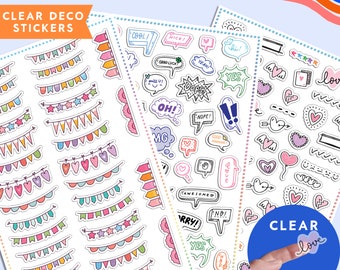 CLEAR Planner Stickers, Transparent Stickers, Journal Stickers, Bullet Journal Deco Stickers, Planner Sticker Sheet, Deco Stickers