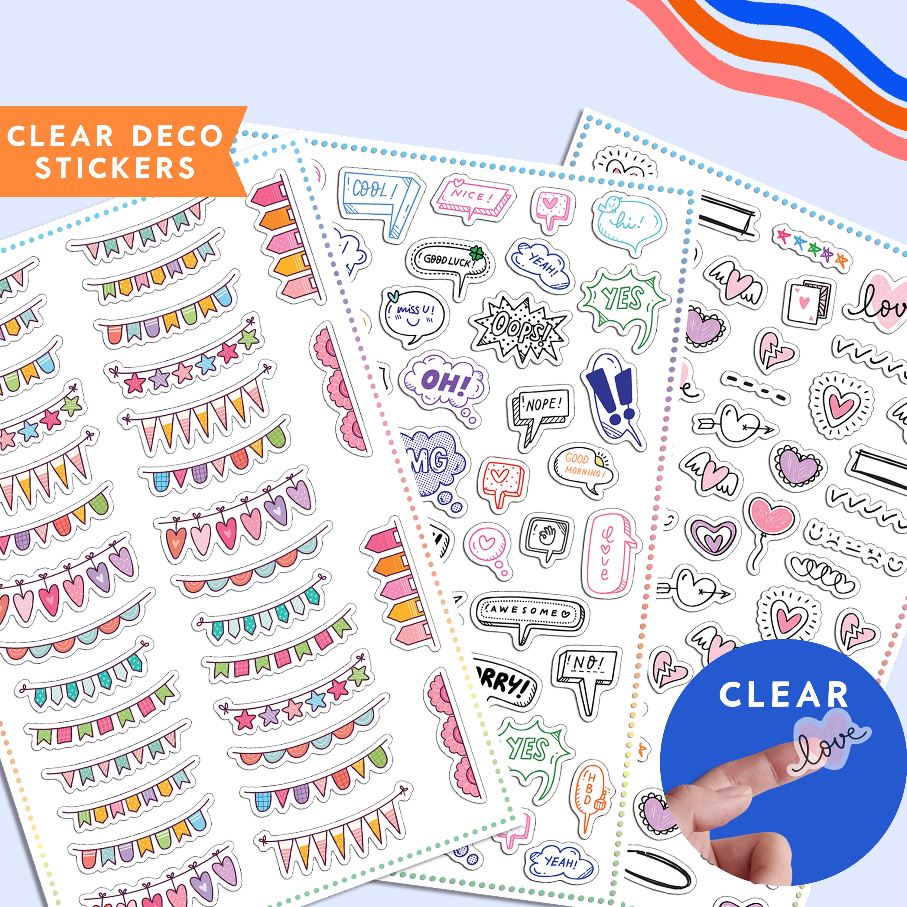 CLEAR Planner Stickers, Transparent Stickers, Journal Stickers, Bullet Journal Deco Stickers, Planner Sticker Sheet, Deco Stickers