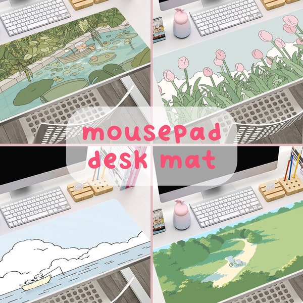 Cute Gaming Mousepad, Large Desk Mat, Cartoon Mouse Pad, Kawaii Pink Green Gamer Mousepad, Computer Keyboard Office Accessories, Desk Decor