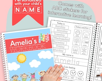 Personalized Kids Workbook, Preschool Activity Book, Personalized Kids Birthday Christmas Gift, Toddler Busy Book, Pre-K Back to School Gift