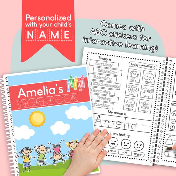 Personalized Kids Workbook, Preschool Activity Book, Personalized Kids Birthday Christmas Gift, Toddler Busy Book, Pre-K Back to School Gift