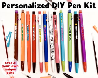 CUSTOM Pen Kit, DIY Personalized Pen, Students and Kids Back to School Gift, Personalized Teacher Gift, Set of 12 Pens Mix and Match Colors