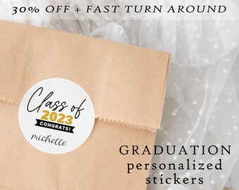 Custom Graduation Sticker Roll, Personalized Thank You Stickers, Congrats Grad Sticker, Graduation Party Sticker, Class of 2023 Sticker