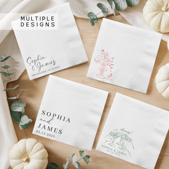 Personalized Wedding Napkins, Custom Wedding Cocktail Napkins for Engagement Party, Bridal Shower & Wedding Decor, Wedding Reception Napkins