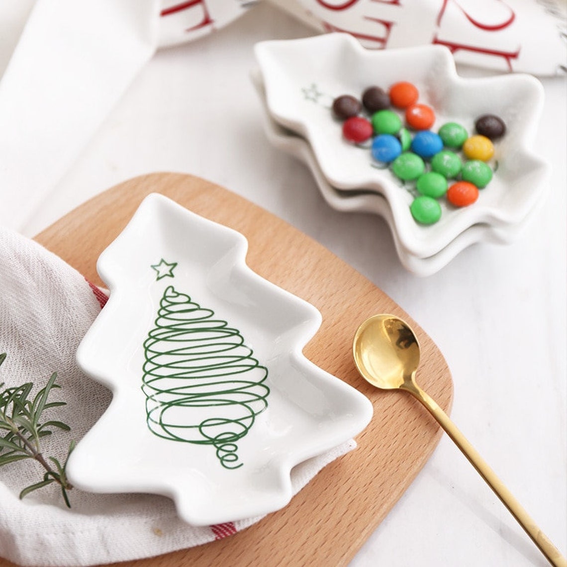 Set of 3 Christmas Tree Desert Plates Tree Shaped Plates Etsy