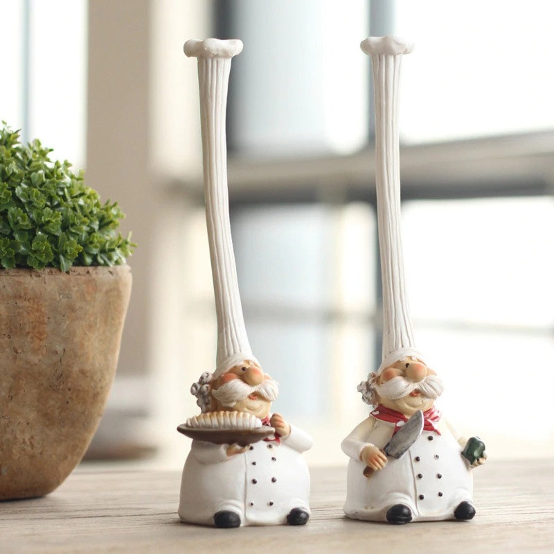 2 Chef Figurines Set Shelf Sitter Home Decor Hand Made Chef Etsy