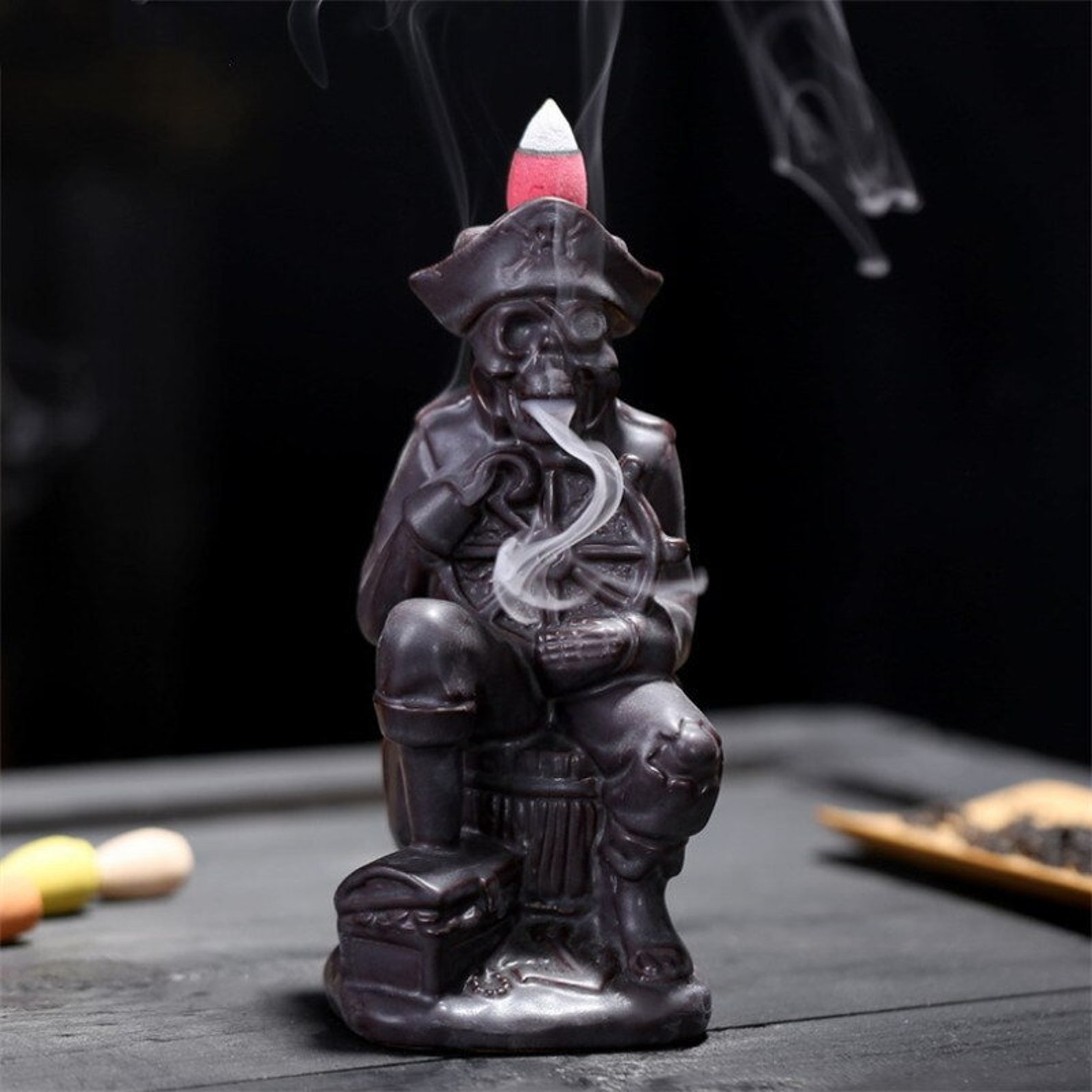 Ceramic Backflow Skull Incense Burner Ceramic Stick Cone Etsy