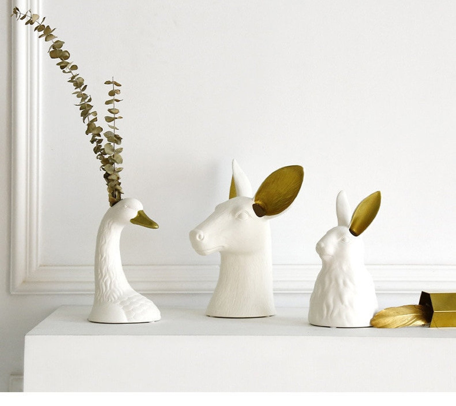 Ceramic Animals Head Vases Deer Face Vase Rabbit Dried Etsy