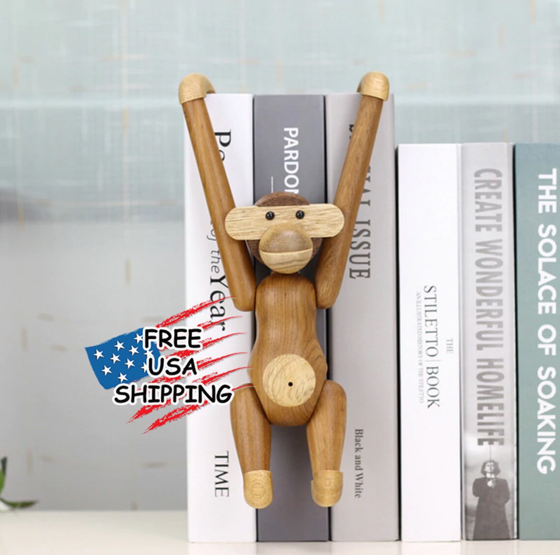 Wooden Monkey Desk Crafts Decoration Nordic Danish Teak Wood Etsy