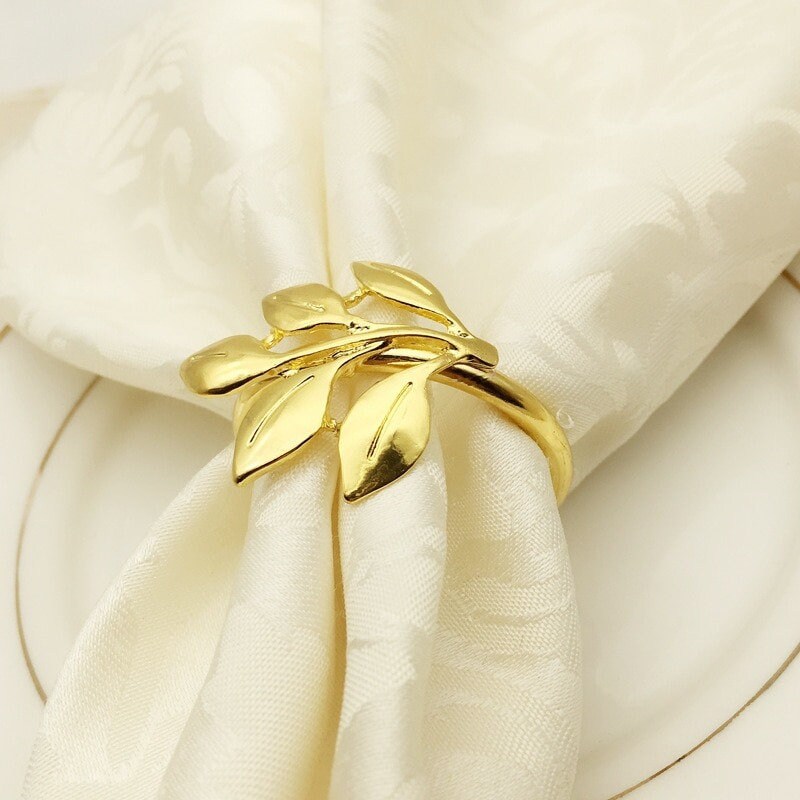 Set of 6 Gold/Silver Leaves Napkin Rings Wedding Leaf Napkin Etsy