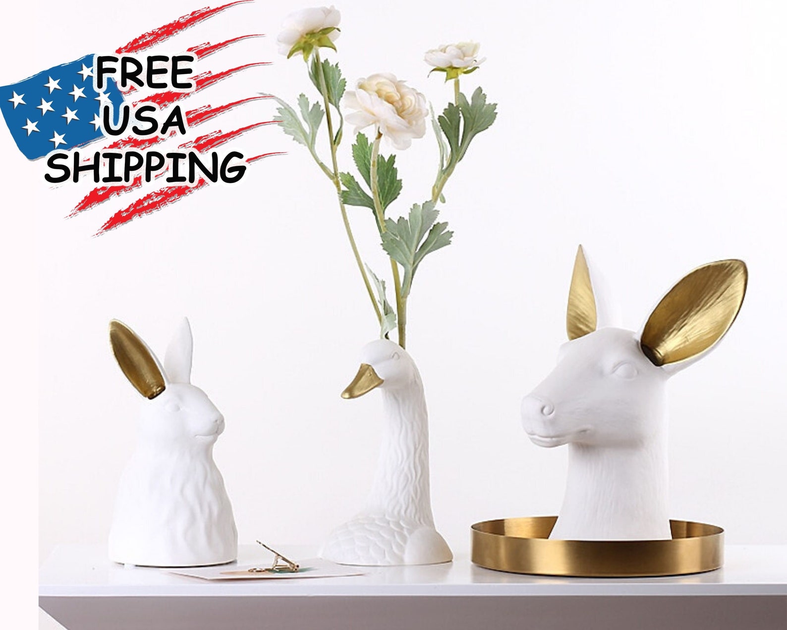 Ceramic Animals Head Vases Deer Face Vase Rabbit Dried Etsy