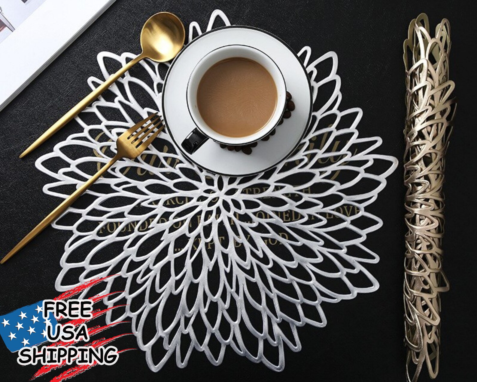 Set of GoldSilver Placemats Table Placemats Gold Round Place Etsy