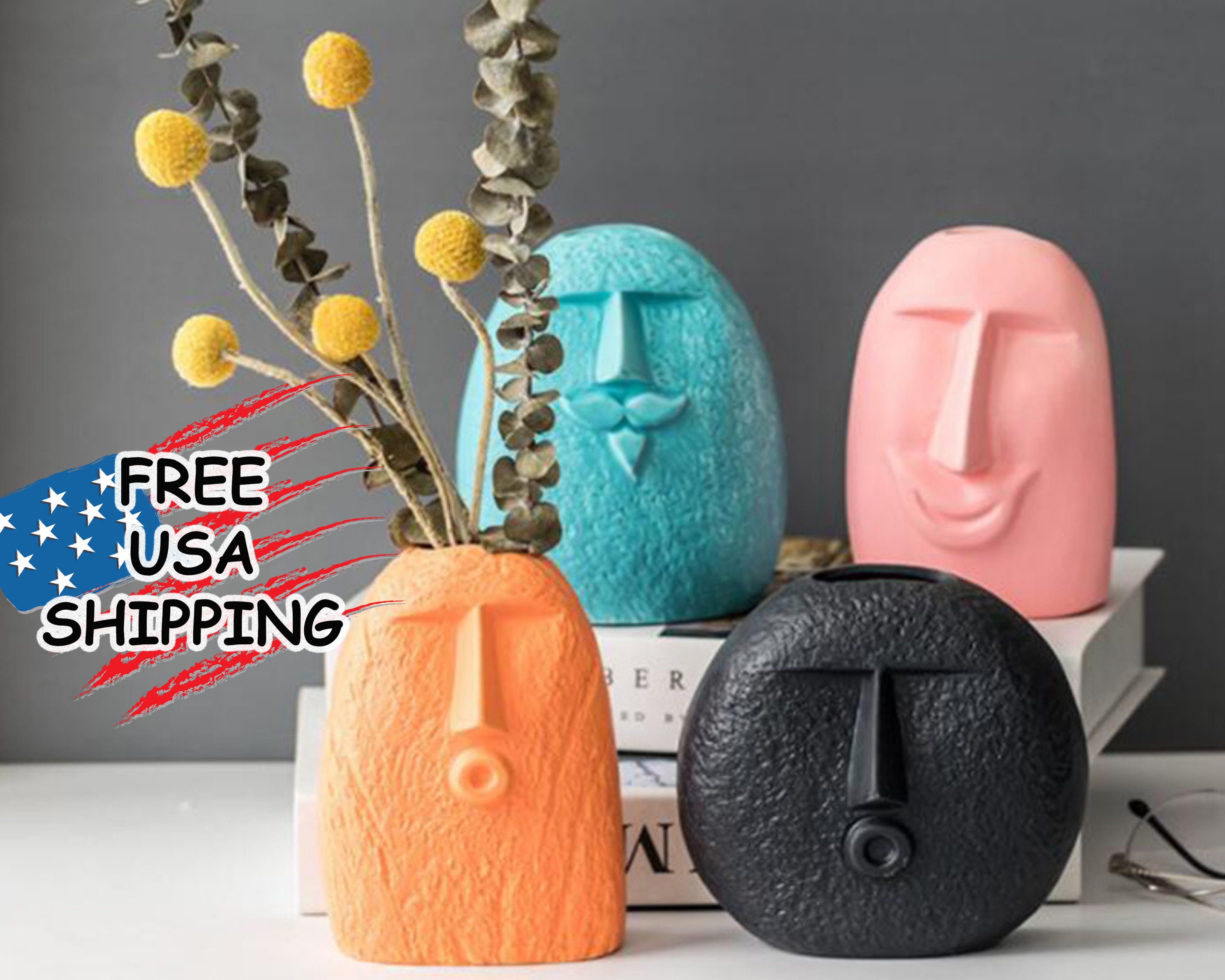 Face Vase Creative Smiling Face Flower Pot Face Flower Vase Etsy