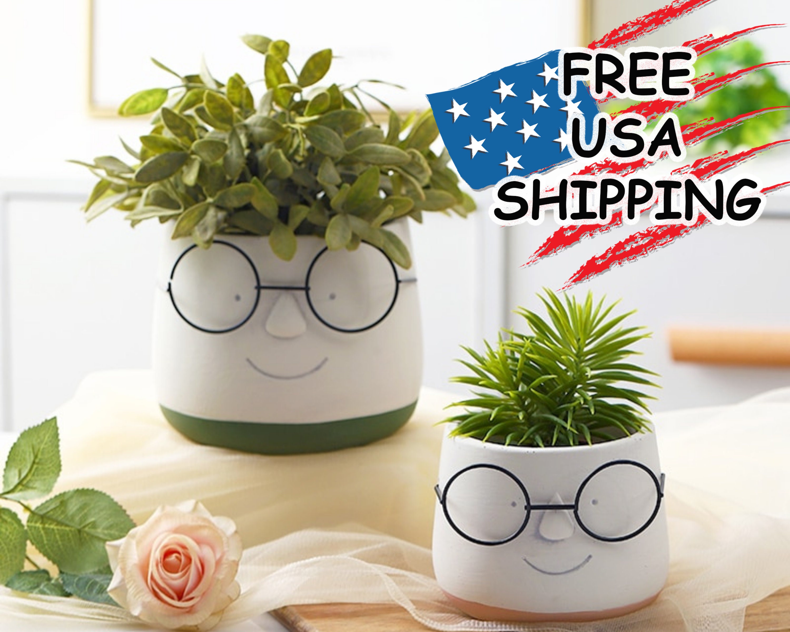 Adorable Head Planter with glasses Face Planters Face pot Head Etsy