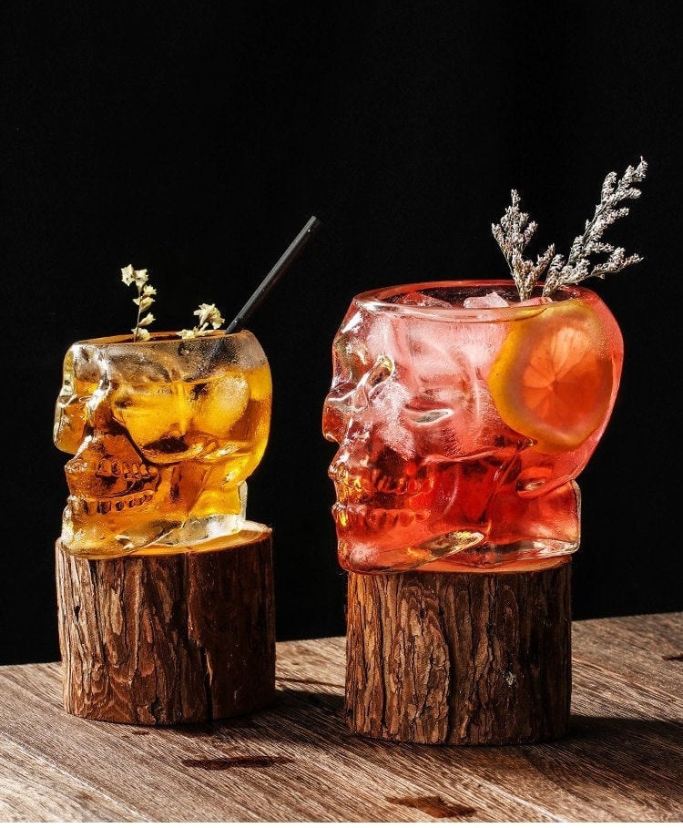 Skull Shaped Drinking Glass Creepy Halloween Glassware Skull Etsy