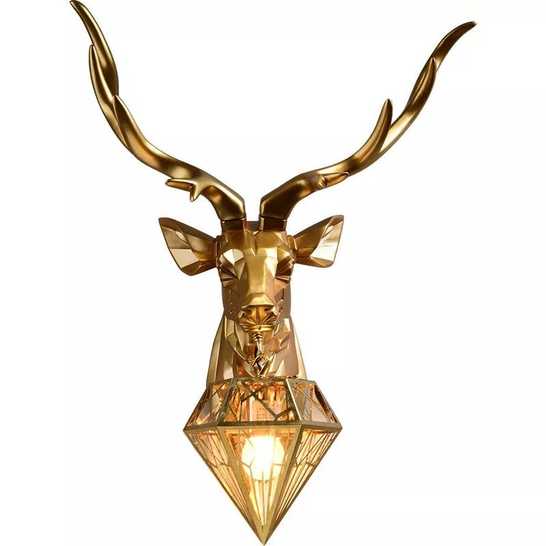 3D Gold Antler Head Wall Lamp Decor Modern Wall light Etsy