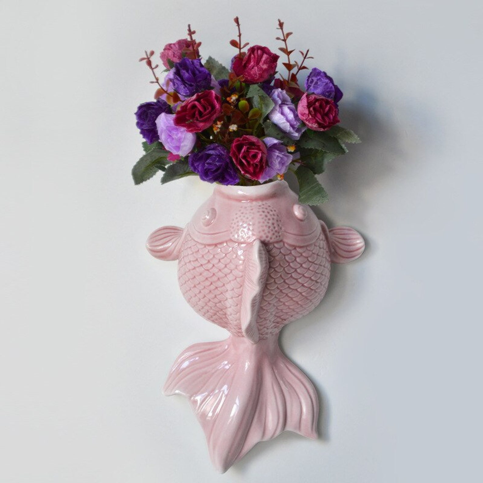Ceramic Swimming Fish Hanging Planter Indoor Outdoor Modern Etsy