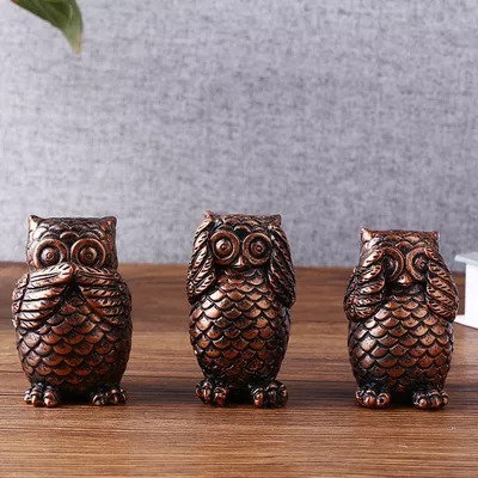 Set of 3 Wise Owl Statues Hear Speak No Evil Figurines Home Etsy