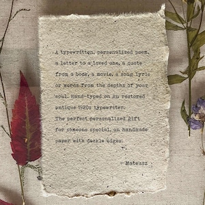 Personalisierter Buchstabe auf handgemachtem recyceltem Kaffeesatz-Kunstpapier, benutzerdefiniertes Liebesgedicht handgeschriebenes Kunst-Inspirationszitat, Liedtext