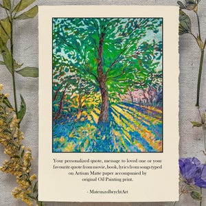Citação personalizada, poema, carta de amor com impressão de pintura a óleo, carvalho verde colorido, estilo texturizado grosso, citação datilografada, arte impressa