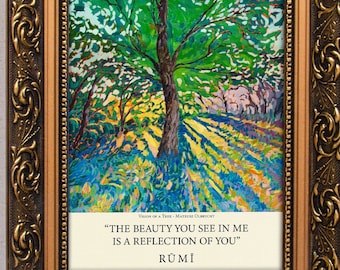 Inspirational quote Rumi beauty in you poem religion philosophy modern wall art with contemporary oil Painting original forest tree sunshine