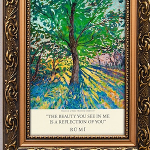 Inspirational quote Rumi beauty in you poem religion philosophy modern wall art with contemporary oil Painting original forest tree sunshine
