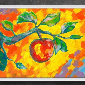 Albero da frutto di mele Pittura originale in cornice ecologica, mini olio d'arte, pianta petite art Pittura natura su carta Cotton Rag dell'artista originale