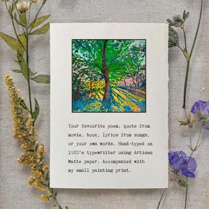 Poesia dattiloscritta personalizzata con stampa in miniatura per amanti dell'arte, citazione ispiratrice personalizzata da un libro, un film, una canzone, regalo digitato a mano