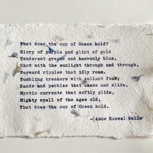 Carta personalizada, poema personalizado, arte mecanografiado a mano sobre papel artesanal de acianos azules prensados a mano, libro de citas inspiradoras, letras de canciones