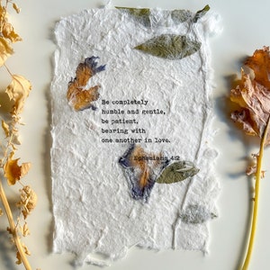 Hand typed love poem on handmade artisan flowers papers bible quote wedding vows art gift, christian ephesians verse on vintage typewriter