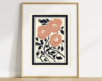 Lino Print Giclée of original Linocut art Copper Poppies floral blockprint Linogravure poppy wildflower Contemporary wall Art, modern Artist