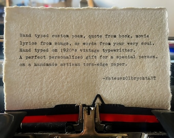 Arte de poema personalizado mecanografiado a mano, cita inspiradora de un libro, película o canción, regalo personalizado, papeles artesanales mecanografiados en una máquina de escribir vintage de los años 20.