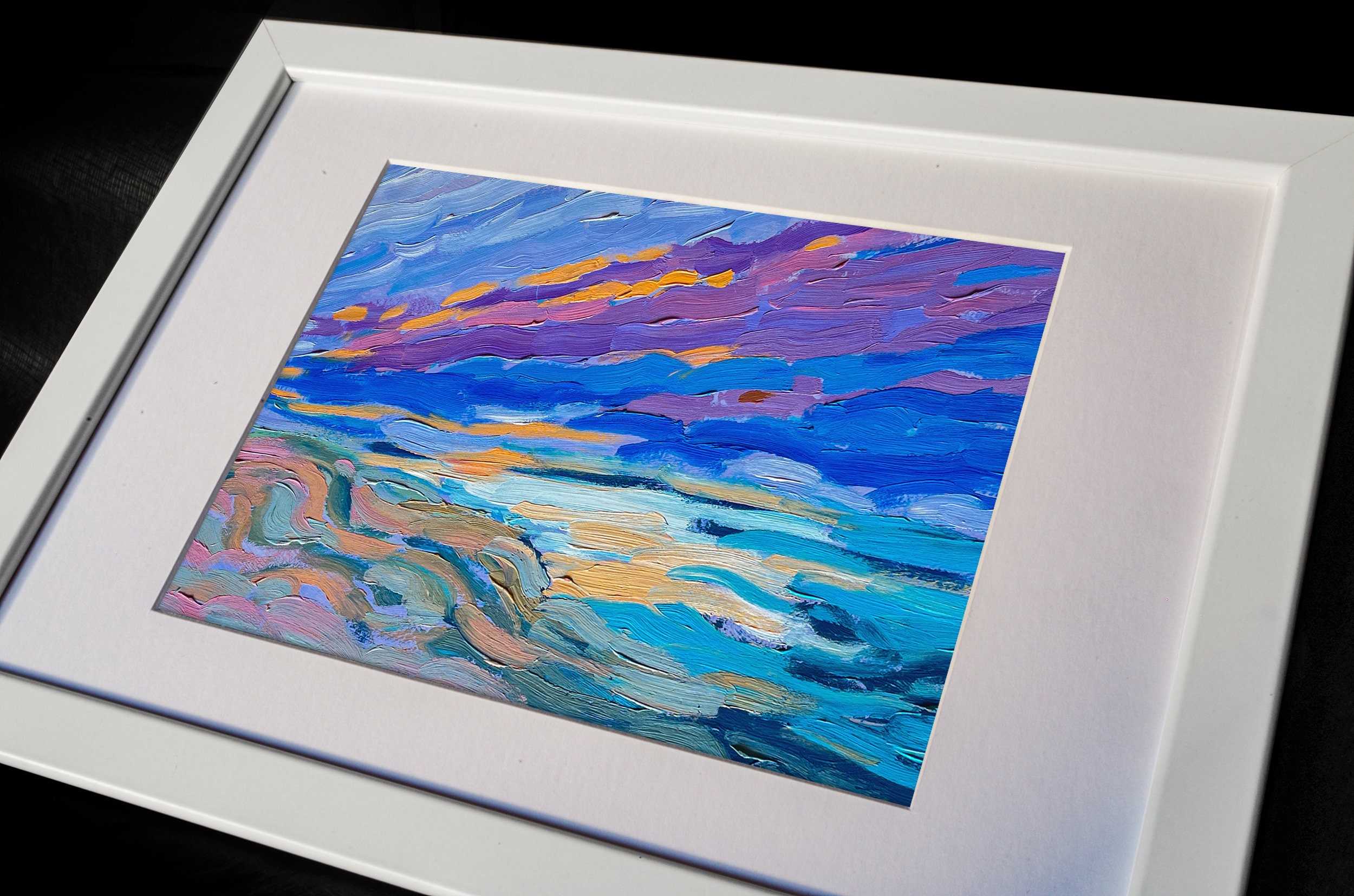 海岸 No. 1 オリジナル現代絵画、航海を題材にした小さな額入り