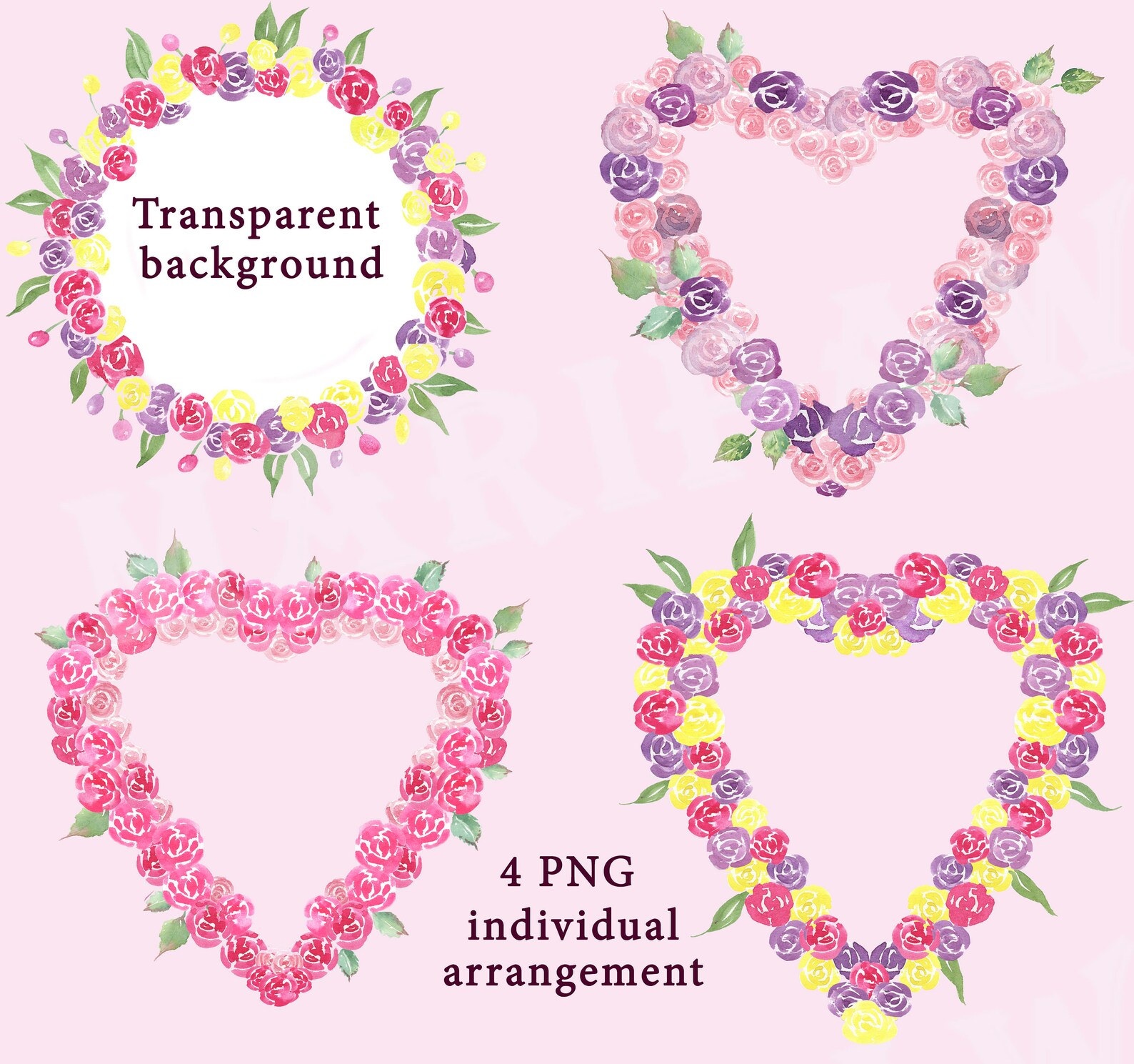 Rose Wreath Set Heart Wreath Clip Art Valentines Day Clipart Etsy