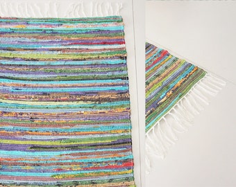 Cotton Rug Small Medium Multicolour GoodWeave Chindi Recycled Rag Rug Machine Washable - Small Area Rug - Bath/Shower Mat