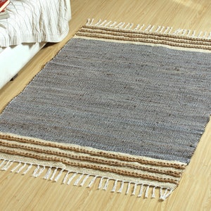 Indian Handmade Multicolor Jute Cotton Rectangle Rug, Hand Braided Jute Rug, Large Area Jute Cotton Rug, Home Decorative Rug